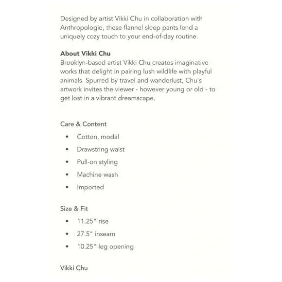 NWOT Anthropologie Vikki Chu Pastoral Flannel Lounge Pants  Size Small - Picture 13 of 13